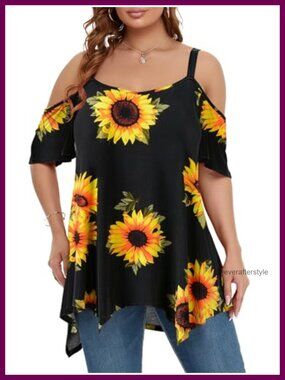 Cold Shoulder Asymmetrical Tunic Top Plus Size Short Sleeve Handkerchief Hem